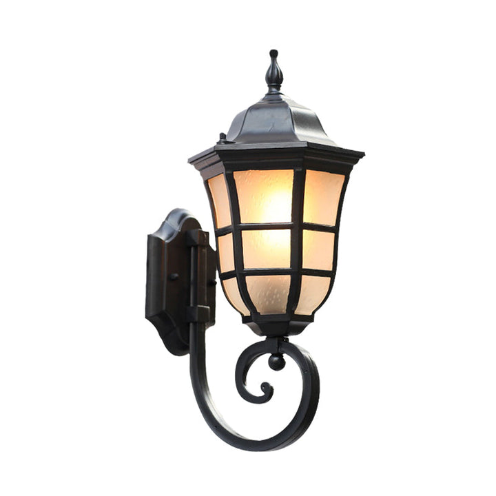 Skørter | Metal Meteor Wall Lamp Lodges 1 Light Outdoor Wall Mount Lamp in Black with Frosted Glass Shade