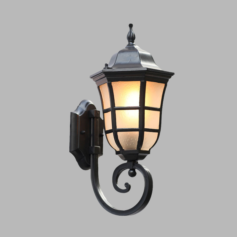 Skørter | Metal Meteor Wall Lamp Lodges 1 Light Outdoor Wall Mount Lamp in Black with Frosted Glass Shade