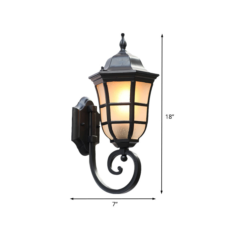 Skørter | Metal Meteor Wall Lamp Lodges 1 Light Outdoor Wall Mount Lamp in Black with Frosted Glass Shade