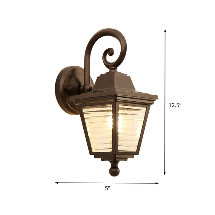 Skørter | 1 Light Wall Lamp Rustic Outdoor Wall Light with Glacier Prismatic Glass Shade in Black