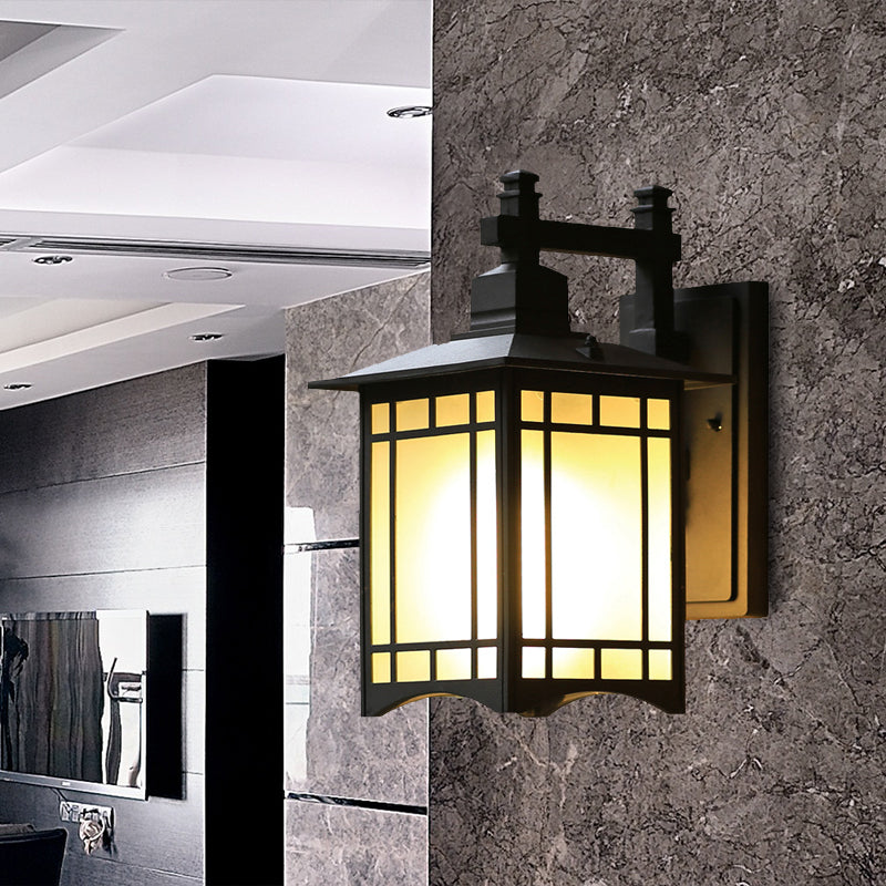 Skørter | Black Tokyo Pavilion Wall Light Rustic Milk Frosted Glass 1-Head Outdoor Wall Mount Lamp