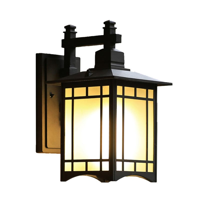 Skørter | Black Tokyo Pavilion Wall Light Rustic Milk Frosted Glass 1-Head Outdoor Wall Mount Lamp