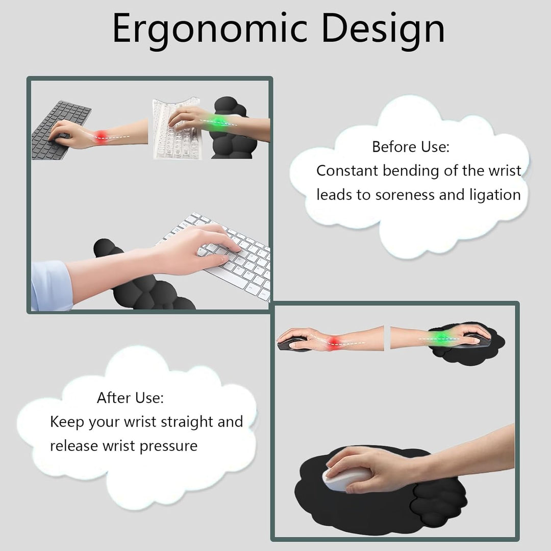 Lisslune | Cloud-Shaped Ergonomic Wrist Rest Set with Mouse Pad & Coaster – Zeyora