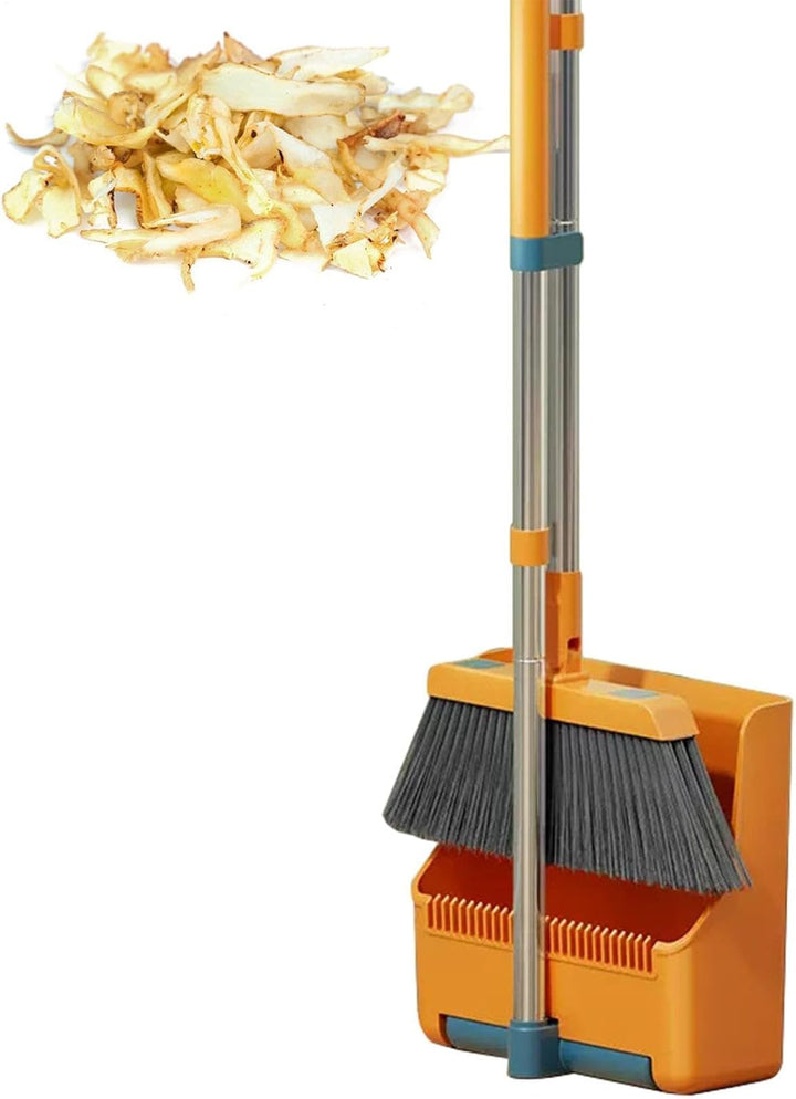 Lisslune | Large Broom and Dustpan Set – Long Handle with 180° Rotating Broom Head – Clavira