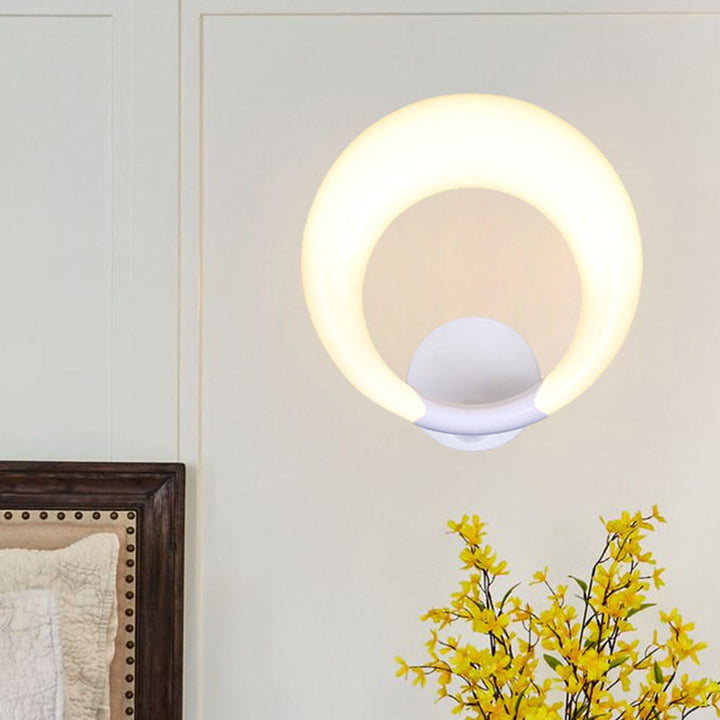 Lisslune | LED Nightstand Wall Lamp Nordic Style White/Black Wall Light with Circle Moon Acrylic Shade