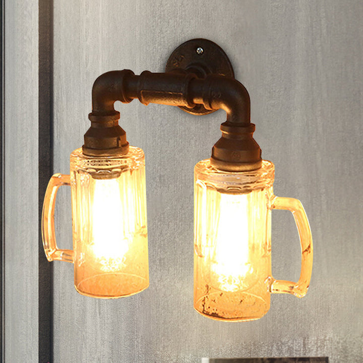 Skørter | Glass Beer Mug Wall Light Antique Stylish 1 Light Corridor Wall Mount Light with Hookah in Bronze/Black