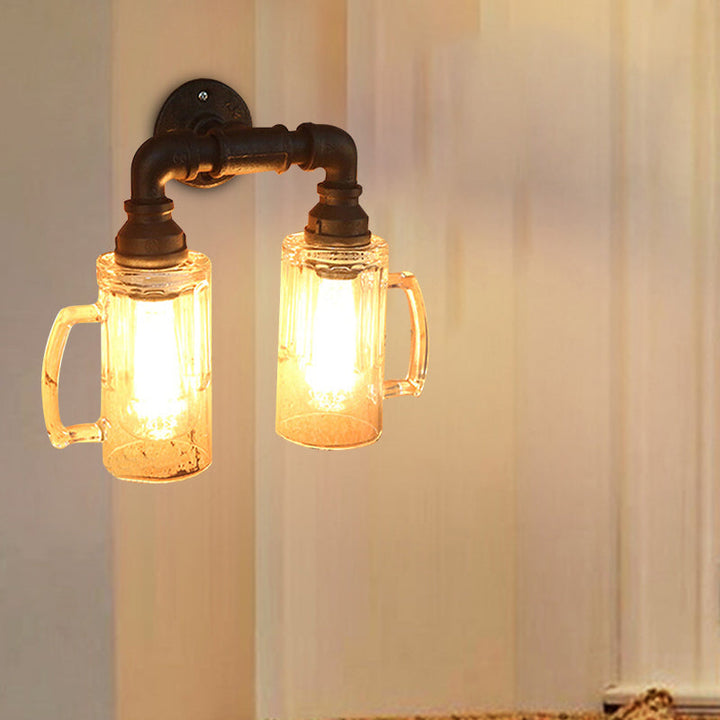 Skørter | Glass Beer Mug Wall Light Antique Stylish 1 Light Corridor Wall Mount Light with Hookah in Bronze/Black