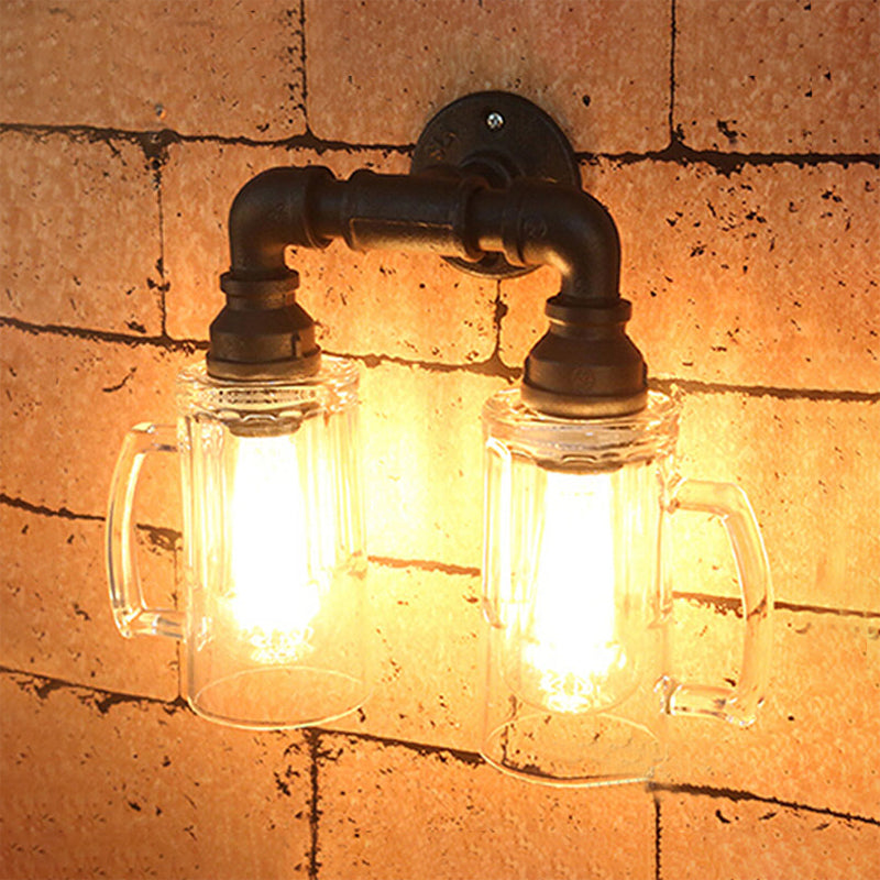 Skørter | Glass Beer Mug Wall Light Antique Stylish 1 Light Corridor Wall Mount Light with Hookah in Bronze/Black