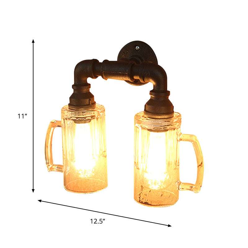 Skørter | Glass Beer Mug Wall Light Antique Stylish 1 Light Corridor Wall Mount Light with Hookah in Bronze/Black