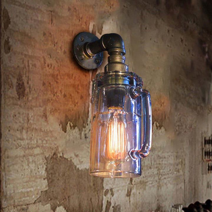 Skørter | Glass Beer Mug Wall Light Antique Stylish 1 Light Corridor Wall Mount Light with Hookah in Bronze/Black