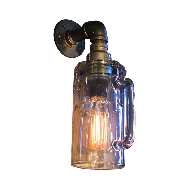 Skørter | Glass Beer Mug Wall Light Antique Stylish 1 Light Corridor Wall Mount Light with Hookah in Bronze/Black