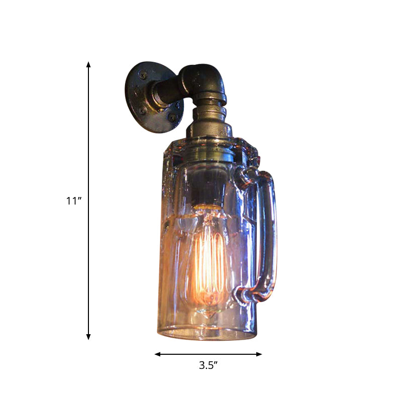 Skørter | Glass Beer Mug Wall Light Antique Stylish 1 Light Corridor Wall Mount Light with Hookah in Bronze/Black