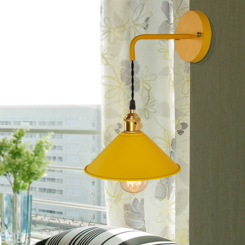 Lisslune | Grey/Red conical wall lamp Vintage style metal 1 light bulb living room wall hanging lamp
