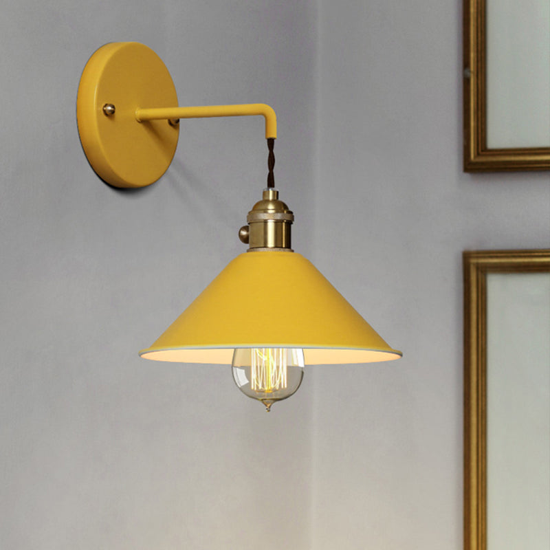 Lisslune | Grey/Red conical wall lamp Vintage style metal 1 light bulb living room wall hanging lamp