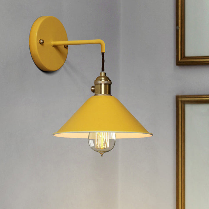 Lisslune | Grey/Red conical wall lamp Vintage style metal 1 light bulb living room wall hanging lamp