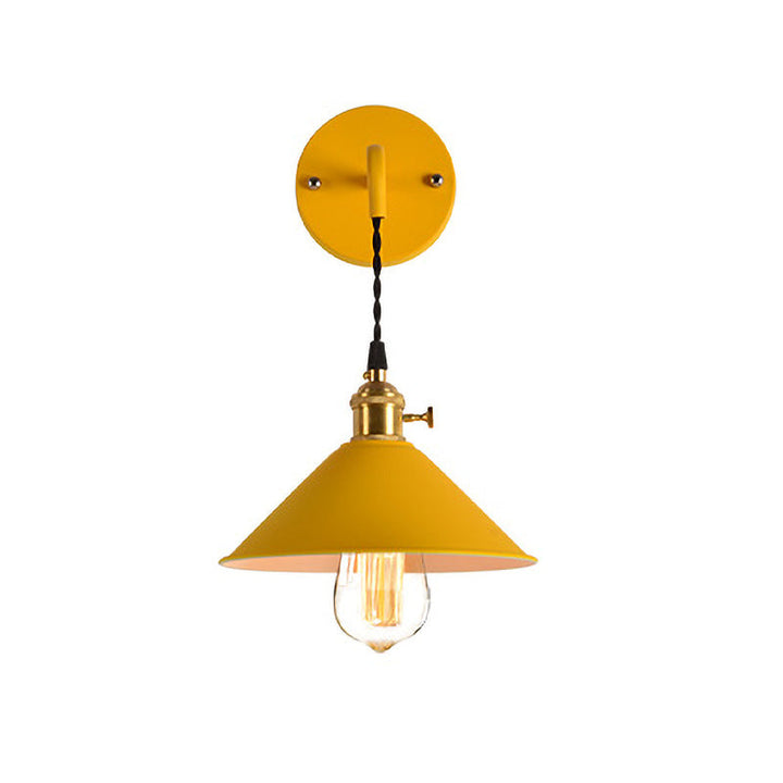 Lisslune | Grey/Red conical wall lamp Vintage style metal 1 light bulb living room wall hanging lamp
