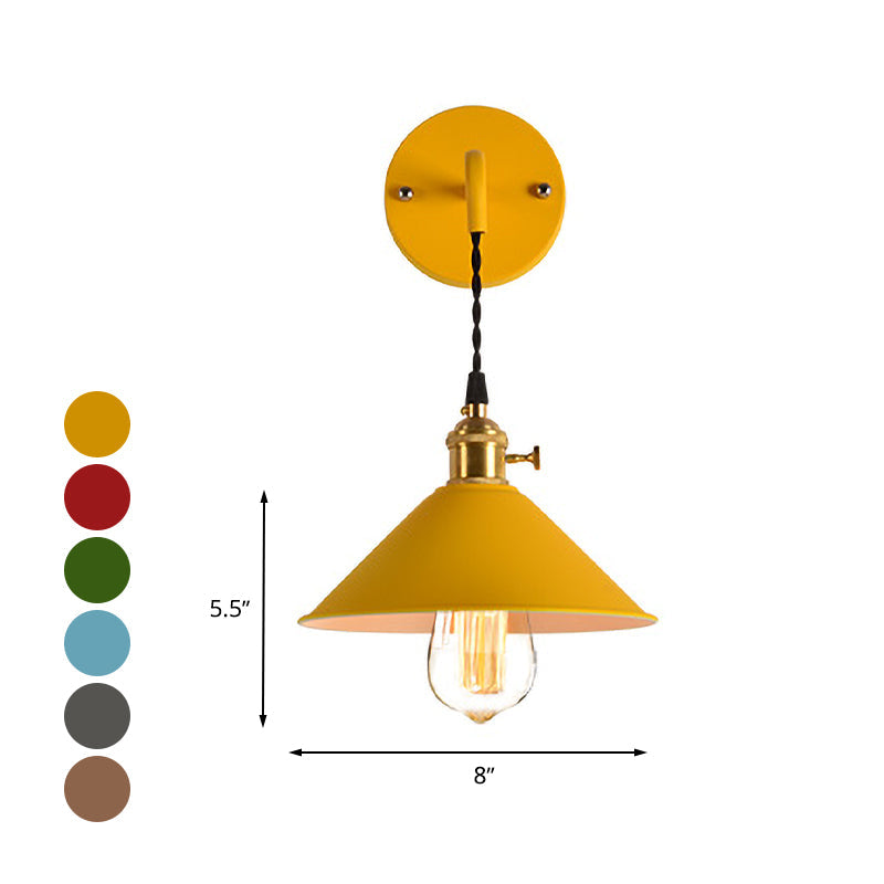 Lisslune | Grey/Red conical wall lamp Vintage style metal 1 light bulb living room wall hanging lamp