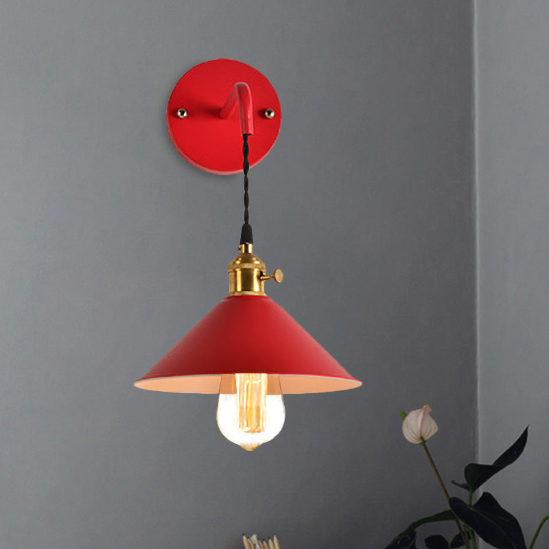 Lisslune | Grey/Red conical wall lamp Vintage style metal 1 light bulb living room wall hanging lamp