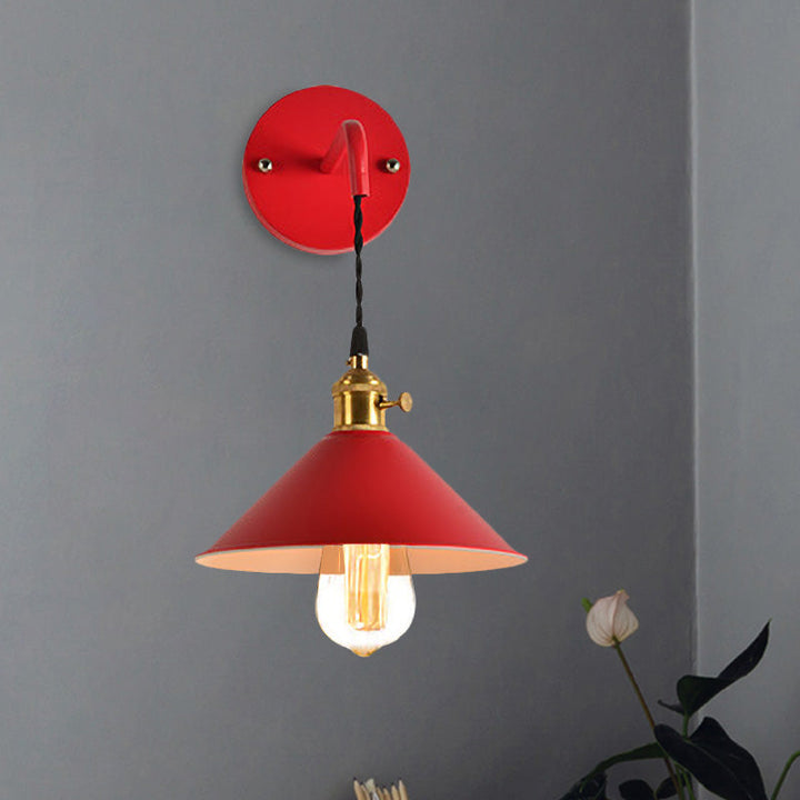 Lisslune | Grey/Red conical wall lamp Vintage style metal 1 light bulb living room wall hanging lamp