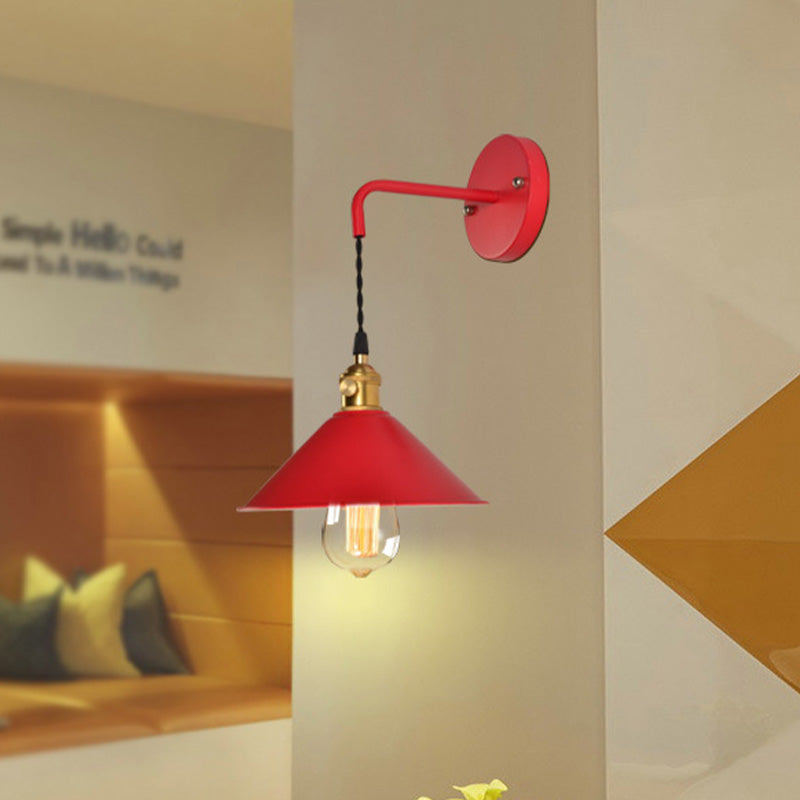 Lisslune | Grey/Red conical wall lamp Vintage style metal 1 light bulb living room wall hanging lamp
