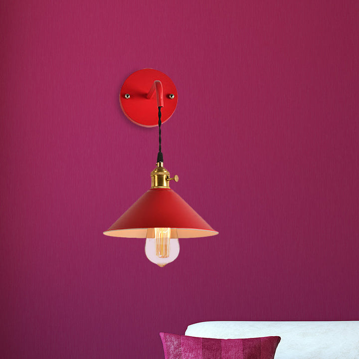 Lisslune | Grey/Red conical wall lamp Vintage style metal 1 light bulb living room wall hanging lamp