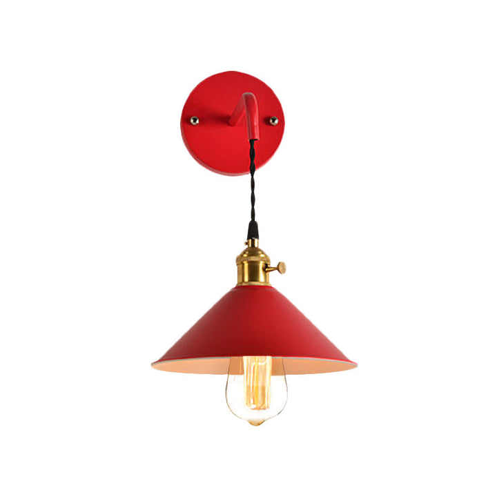 Lisslune | Grey/Red conical wall lamp Vintage style metal 1 light bulb living room wall hanging lamp