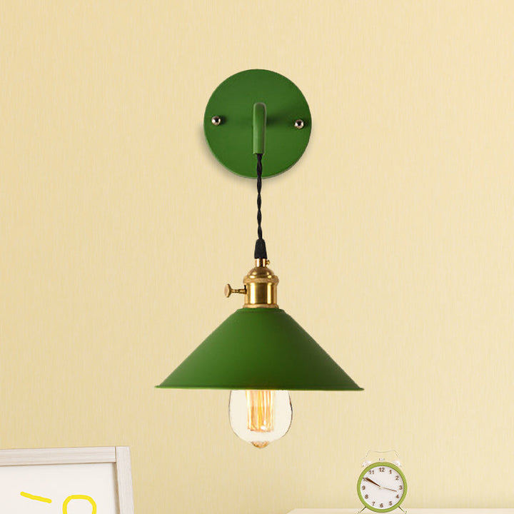 Lisslune | Grey/Red conical wall lamp Vintage style metal 1 light bulb living room wall hanging lamp