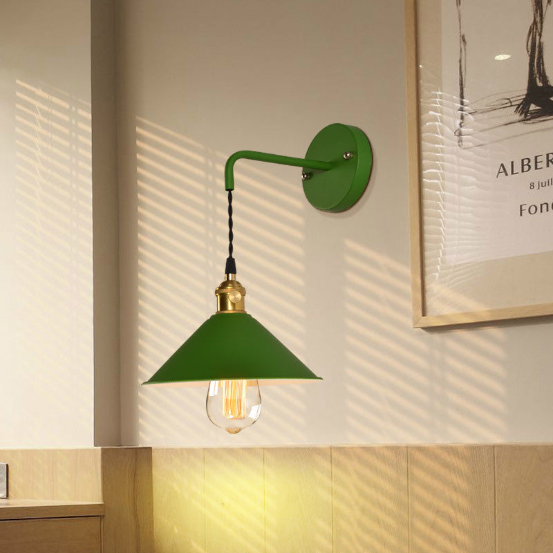 Lisslune | Grey/Red conical wall lamp Vintage style metal 1 light bulb living room wall hanging lamp