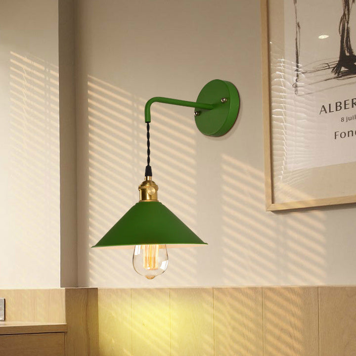Lisslune | Grey/Red conical wall lamp Vintage style metal 1 light bulb living room wall hanging lamp