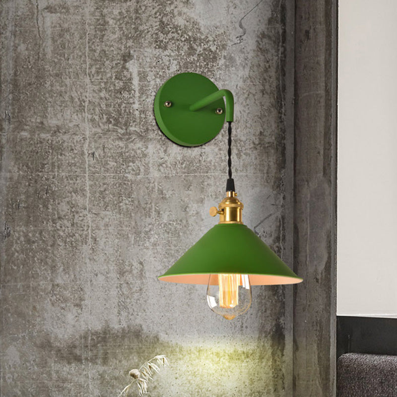 Lisslune | Grey/Red conical wall lamp Vintage style metal 1 light bulb living room wall hanging lamp