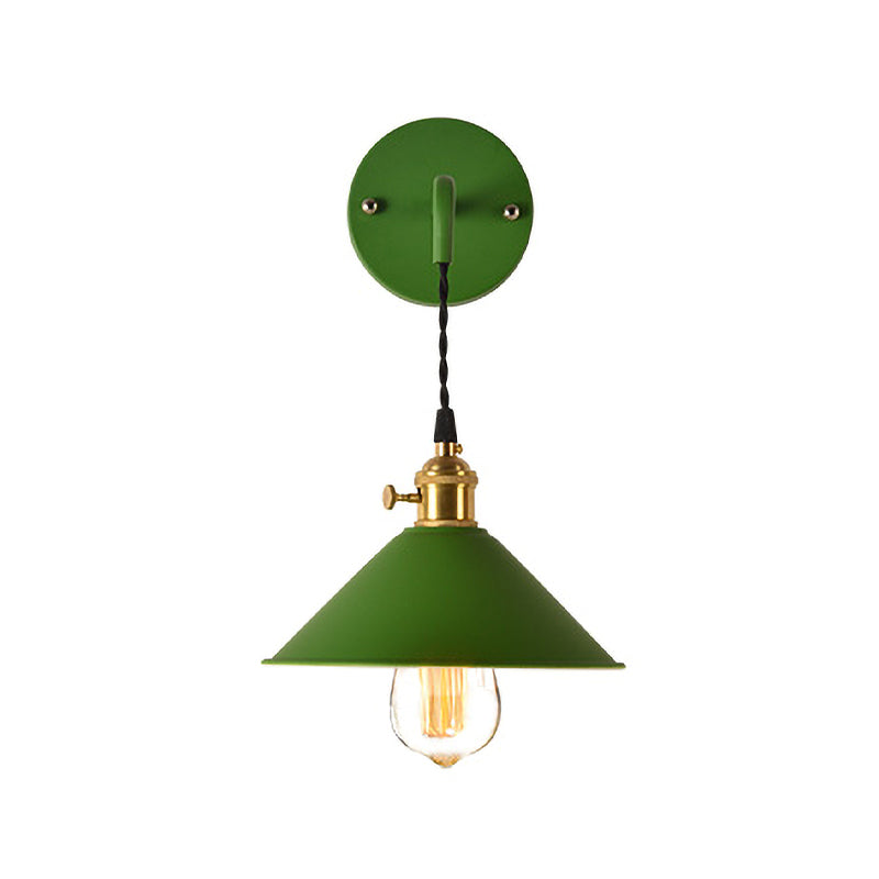 Lisslune | Grey/Red conical wall lamp Vintage style metal 1 light bulb living room wall hanging lamp