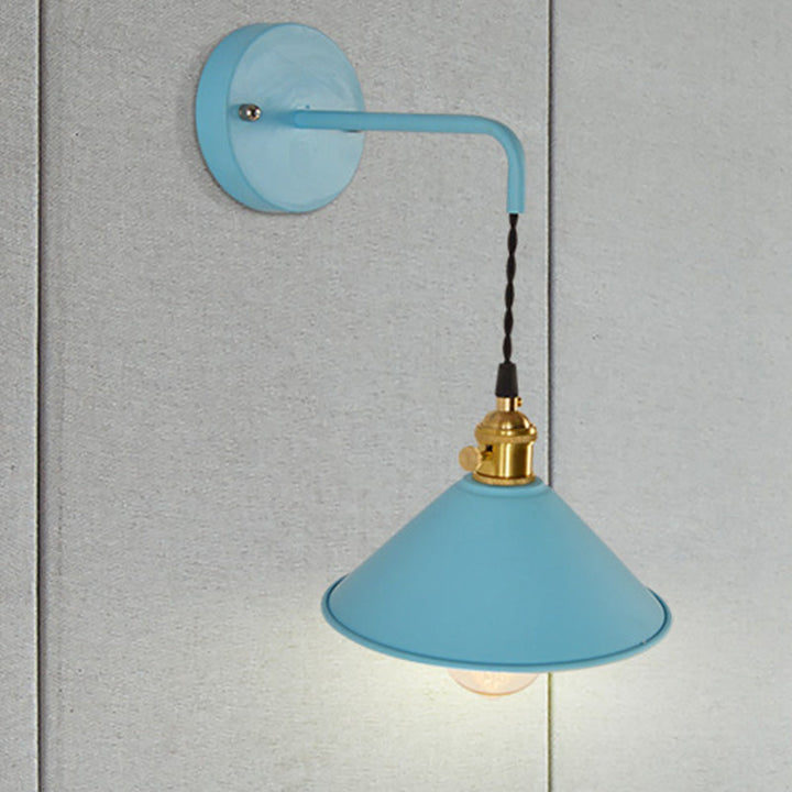 Lisslune | Grey/Red conical wall lamp Vintage style metal 1 light bulb living room wall hanging lamp