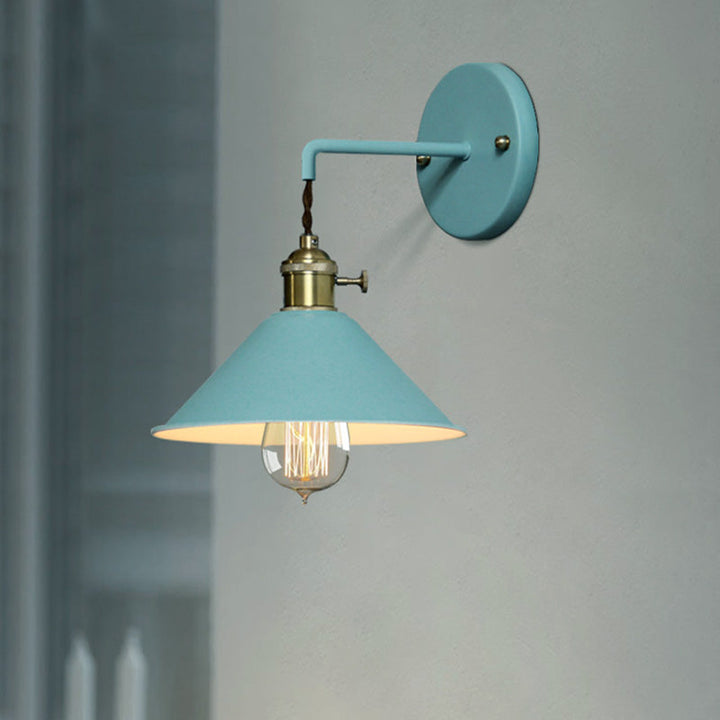 Lisslune | Grey/Red conical wall lamp Vintage style metal 1 light bulb living room wall hanging lamp