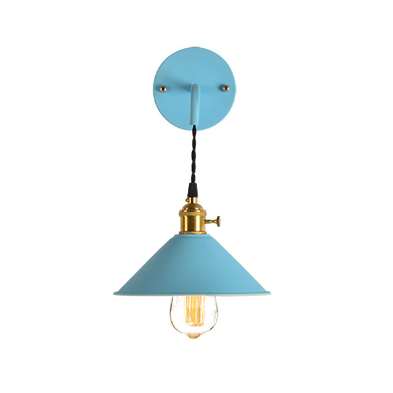 Lisslune | Grey/Red conical wall lamp Vintage style metal 1 light bulb living room wall hanging lamp