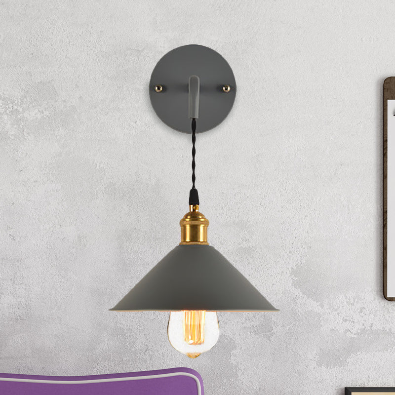 Lisslune | Grey/Red conical wall lamp Vintage style metal 1 light bulb living room wall hanging lamp