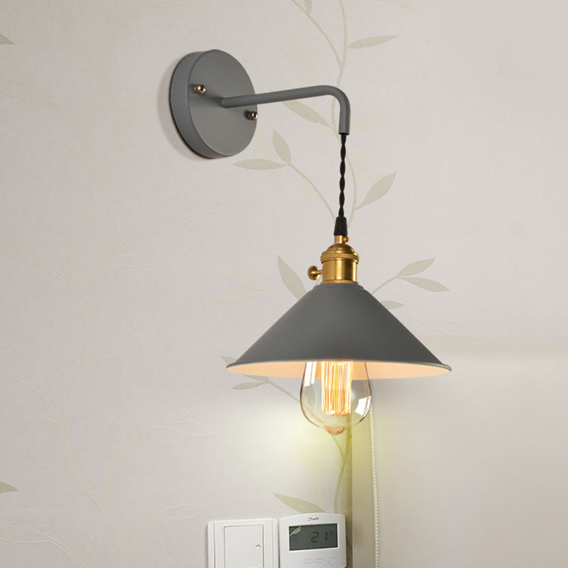 Lisslune | Grey/Red conical wall lamp Vintage style metal 1 light bulb living room wall hanging lamp