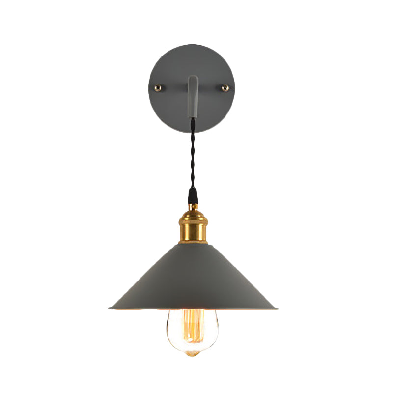 Lisslune | Grey/Red conical wall lamp Vintage style metal 1 light bulb living room wall hanging lamp
