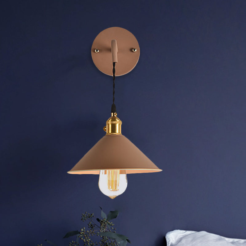 Lisslune | Grey/Red conical wall lamp Vintage style metal 1 light bulb living room wall hanging lamp