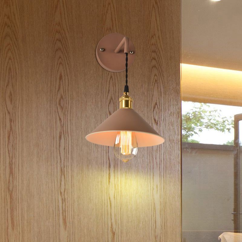 Lisslune | Grey/Red conical wall lamp Vintage style metal 1 light bulb living room wall hanging lamp