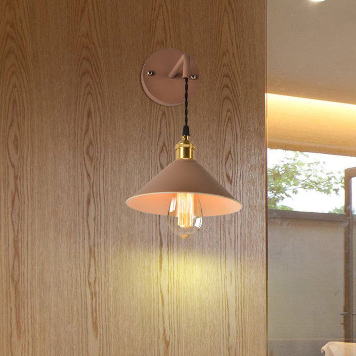 Lisslune | Grey/Red conical wall lamp Vintage style metal 1 light bulb living room wall hanging lamp