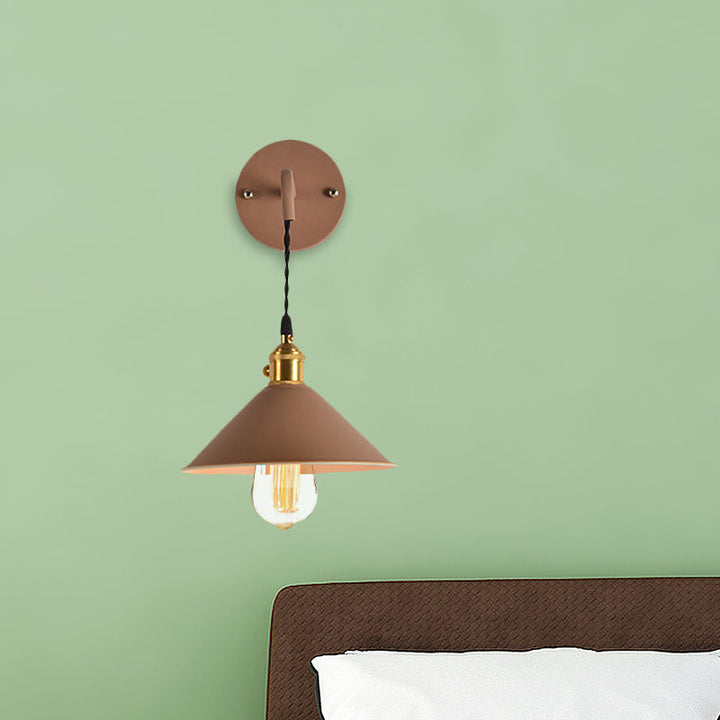 Lisslune | Grey/Red conical wall lamp Vintage style metal 1 light bulb living room wall hanging lamp