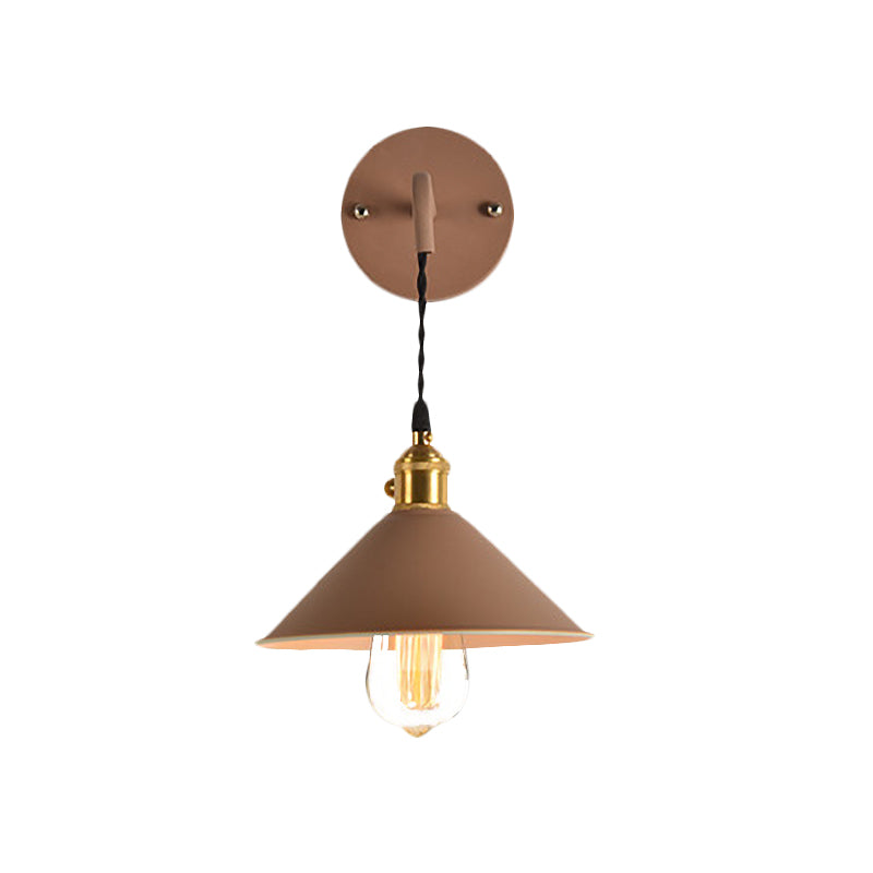 Lisslune | Grey/Red conical wall lamp Vintage style metal 1 light bulb living room wall hanging lamp