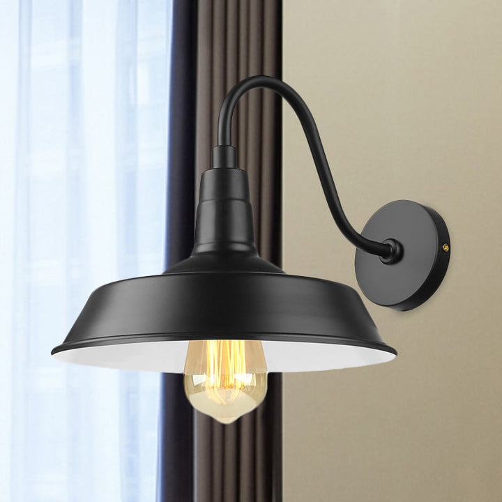 Skørter | Black/White Barn Wall Lamp Lighting Industrial 1 Light Dining Room Wall Mount Lighting with Goose Neck Arm, 10"/14" Width