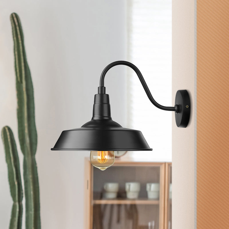 Skørter | Black/White Barn Wall Lamp Lighting Industrial 1 Light Dining Room Wall Mount Lighting with Goose Neck Arm, 10"/14" Width