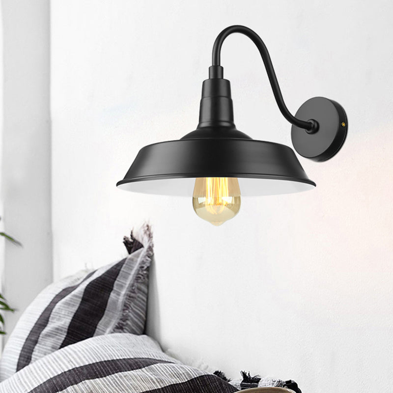 Skørter | Black/White Barn Wall Lamp Lighting Industrial 1 Light Dining Room Wall Mount Lighting with Goose Neck Arm, 10"/14" Width
