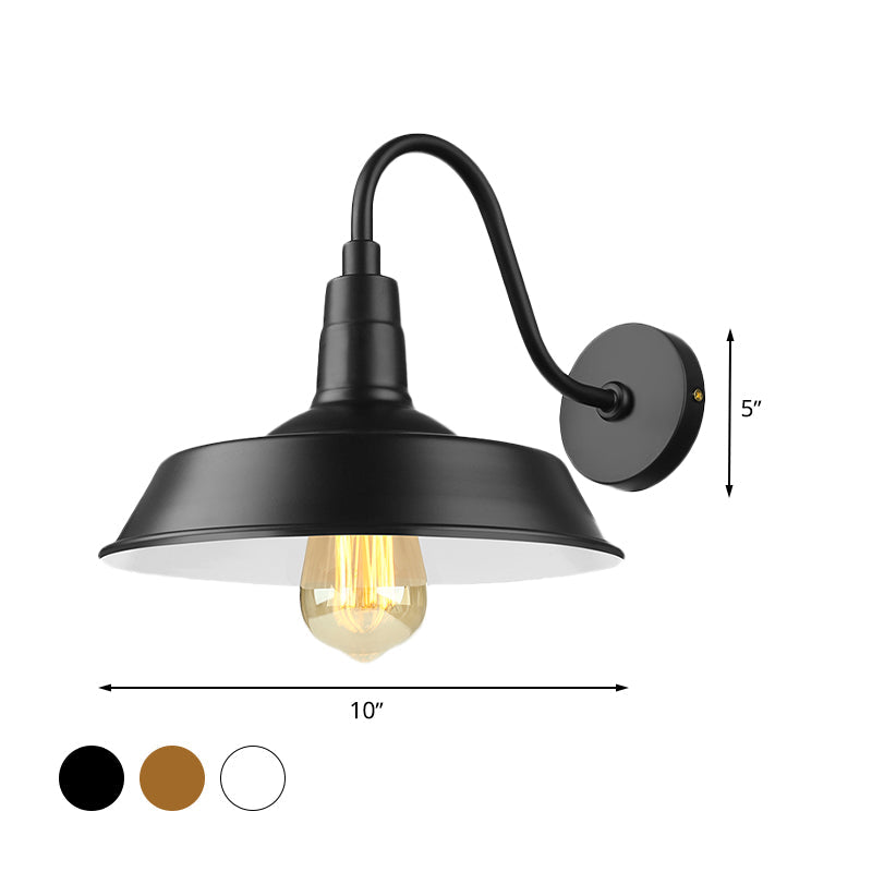 Skørter | Black/White Barn Wall Lamp Lighting Industrial 1 Light Dining Room Wall Mount Lighting with Goose Neck Arm, 10"/14" Width