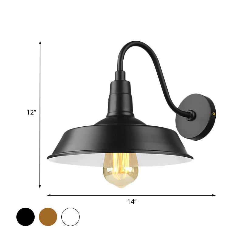 Skørter | Black/White Barn Wall Lamp Lighting Industrial 1 Light Dining Room Wall Mount Lighting with Goose Neck Arm, 10"/14" Width