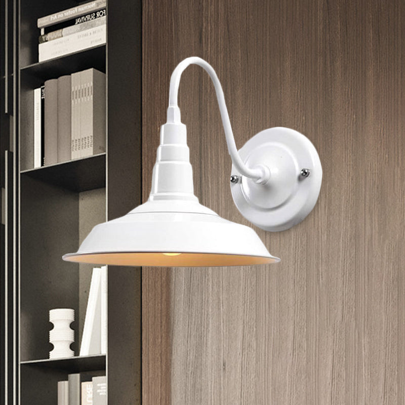 Skørter | Black/White Barn Wall Lamp Lighting Industrial 1 Light Dining Room Wall Mount Lighting with Goose Neck Arm, 10"/14" Width