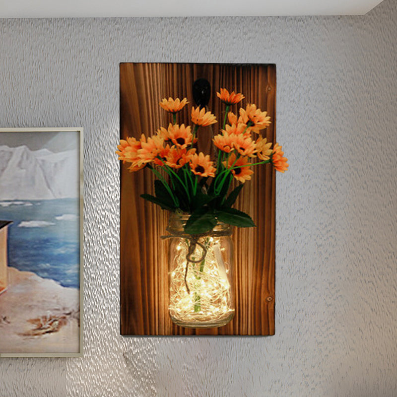 Skørter | Beige/Orange/White Flower Wall Lamp Contemporary String Light with Wooden Back Plate