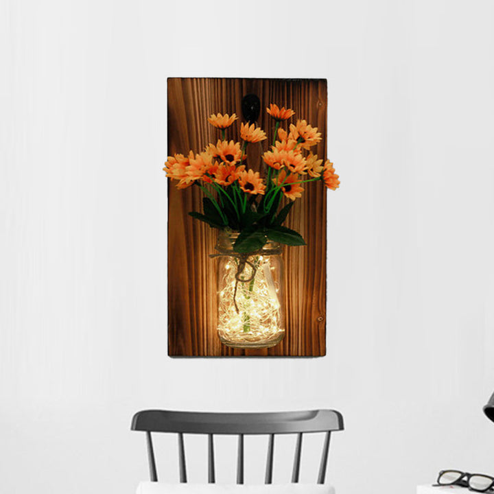 Skørter | Beige/Orange/White Flower Wall Lamp Contemporary String Light with Wooden Back Plate